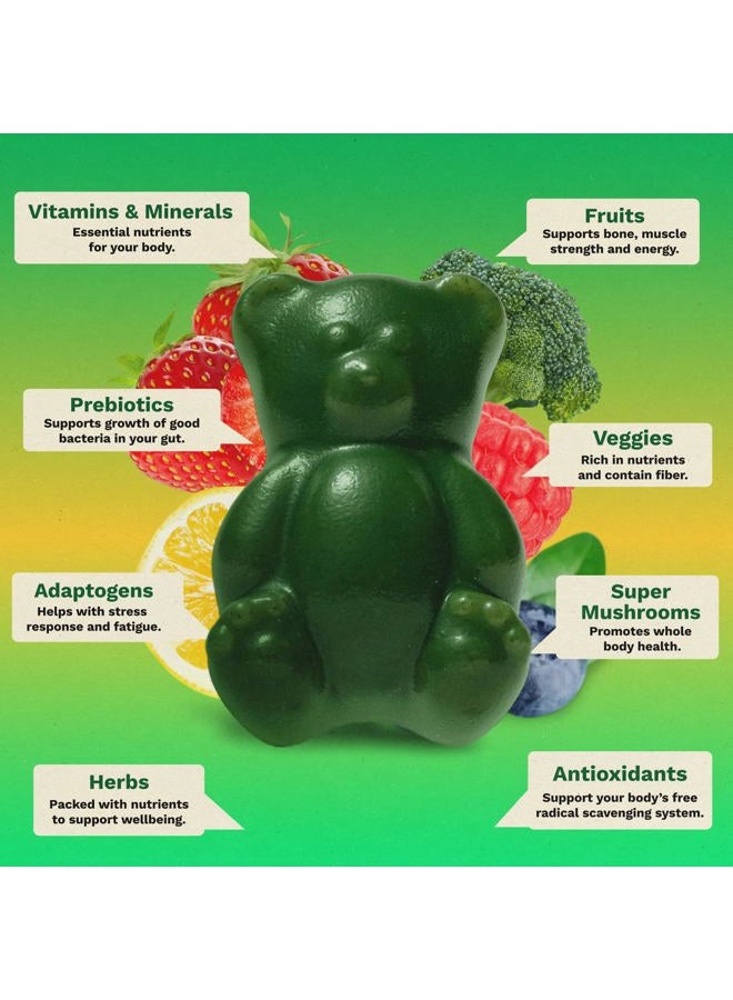 Grüns Gruns Adults Super Greens Multivitamin Gummies, Superfood Vitamin Gummy Bears with Spirulina, Chlorella, Prebiotic Fiber for Digestive Health, Adaptogens Supplement, 20 Vitamins & Minerals, 28 Count - Image 5